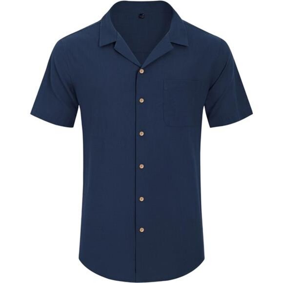 Gentle Cuban Linen Shirts for Men Short Sleeve Button Down Shirt - Picture 4 of 6